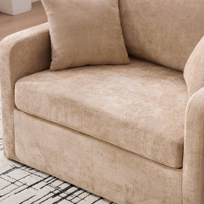 Fauteuil d'appoint 43,9 po de style campagne moderne rembourré avec pieds en métal noir, fauteuil de lecture en chenille et canapé avec deux traversins pour les bureaux et les salons