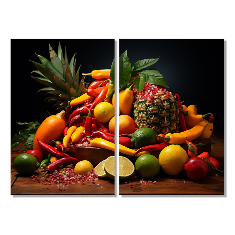 Caraïbes, fruits II - art mural traditionnel, H 36 po x l 48 po, Toile tendue, Ne s’applique pas