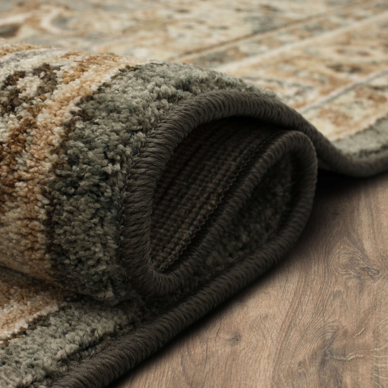 Gray and Beige Medallion Wool and Synthetic Area Rug