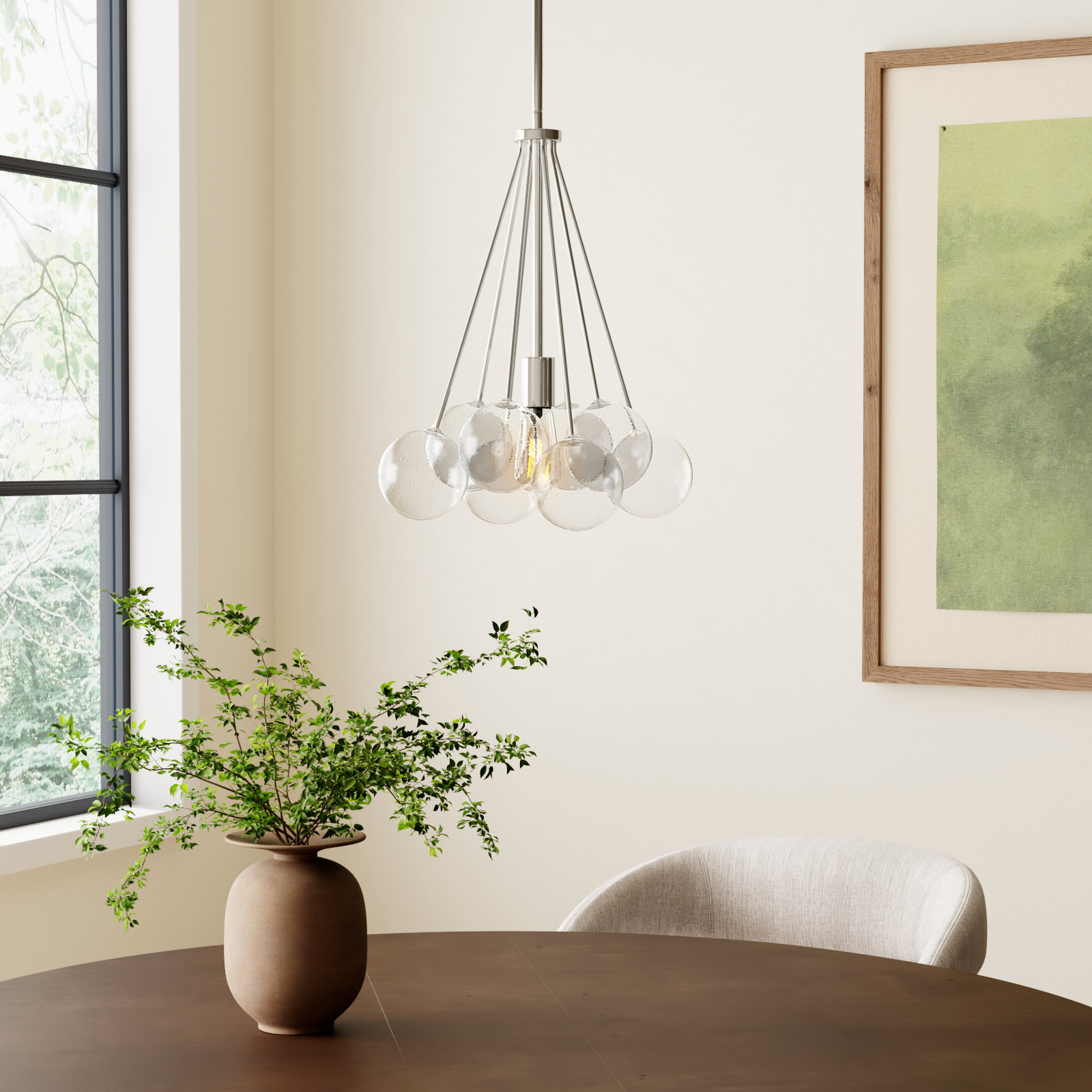Logan Single Light Glass Dimmable Pendant, Brushed Nickel