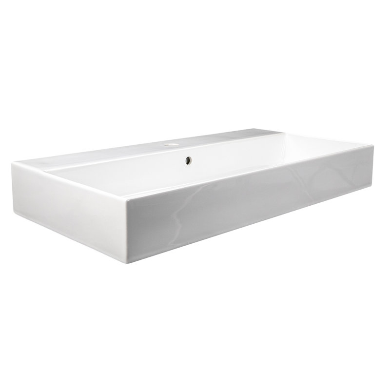 Nantucket Sinks Newport 36'' White Fireclay Rectangular Wall Mount Bathroom Sink with Overflow