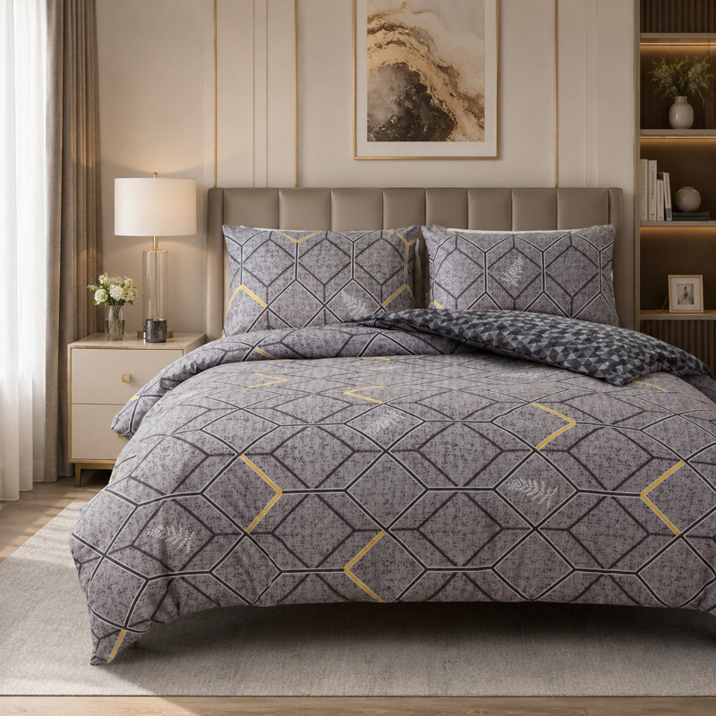 Luxury Double Brushed Microfiber Reversible Duvet Cover Set with Zipper Closure and Corner Ties
