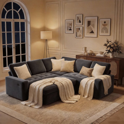 Sectional Sleeper Sofa With Pull Out Couch, Modern 5 Seat L Shaped Modular Couch, Sectionals Modular Sofa With Storage, Comfy Sectional Couches For Living Room & Apartment