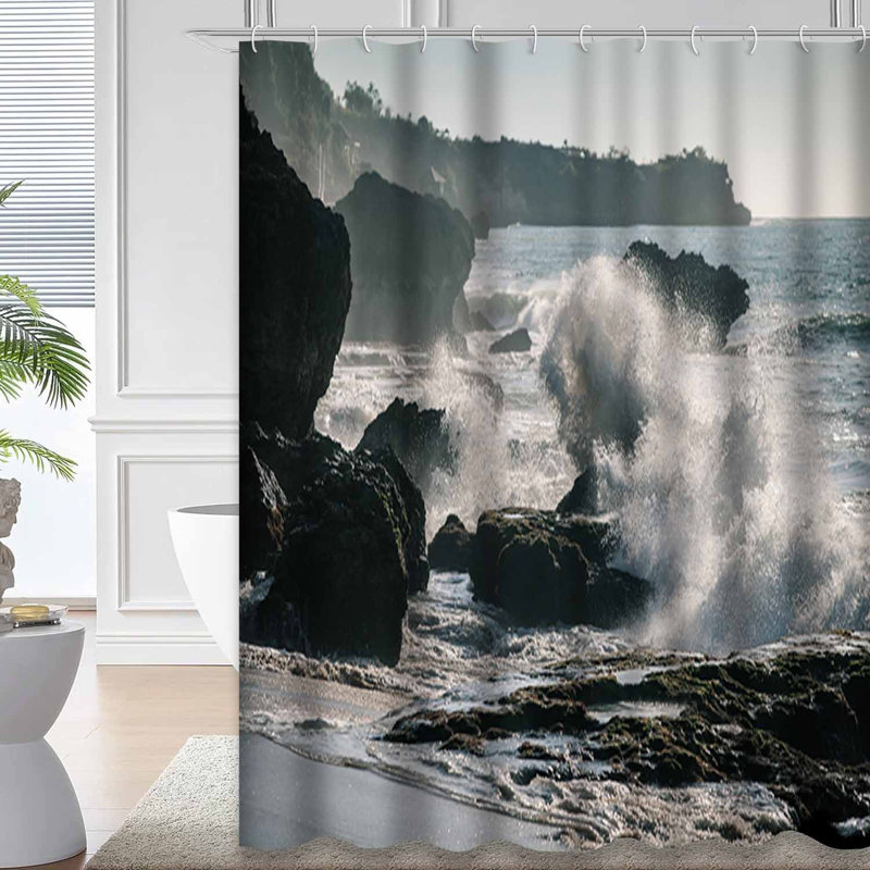 Rideau de douche à 12 crochets Ocean Waves Rocks, L 72 po x l 72 po