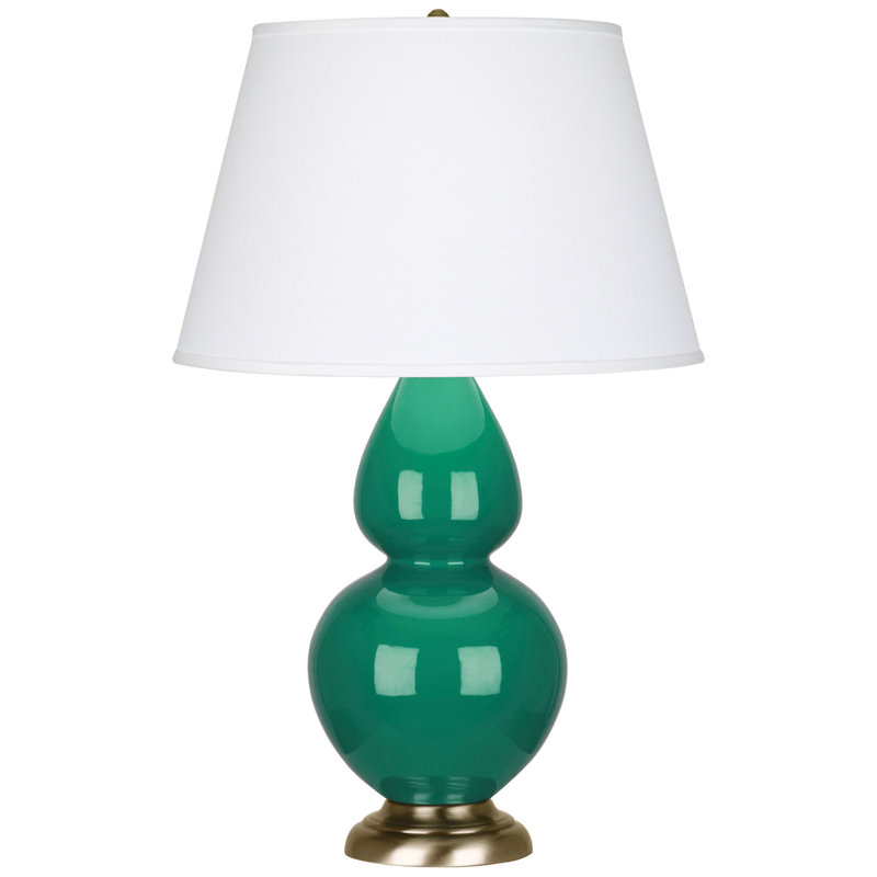 Double Gourd Table Lamp, White , Matte Steel Blue/Antique Brass