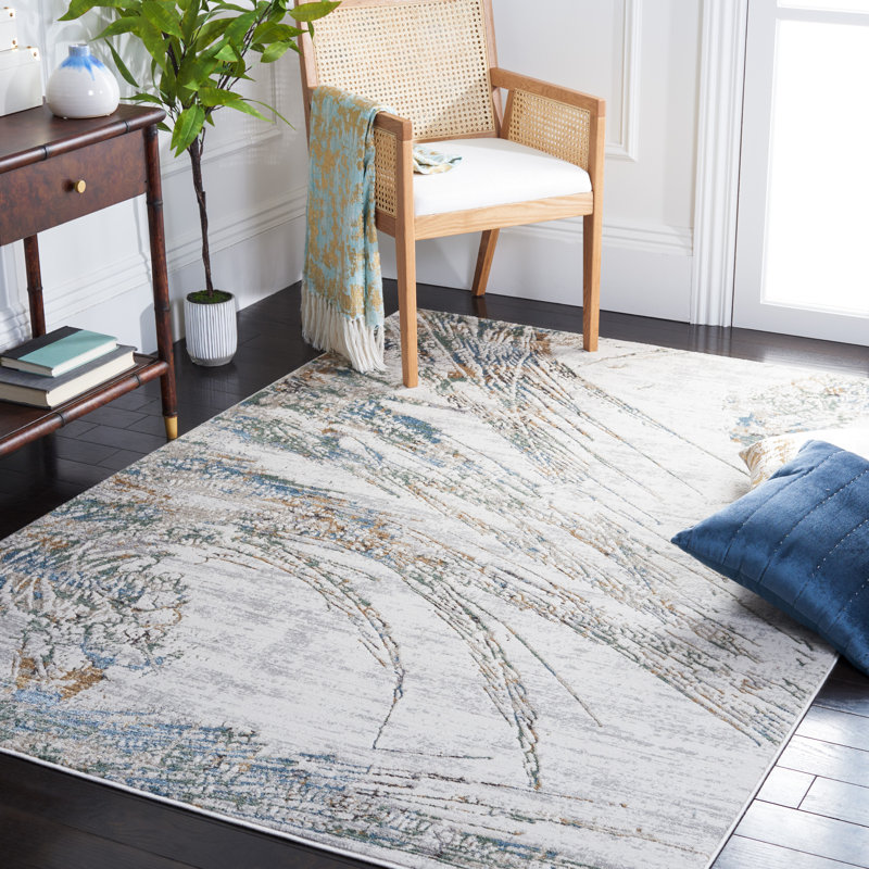 Wayde Abstract Power Loom Grey / Turquoise Area Rug, Rectangle 8' x 10'