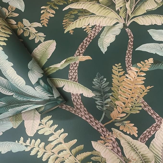 Lancashire Textiles Wallpaper  Eastern Horizons Trailing Palm Wall Roll, Teal