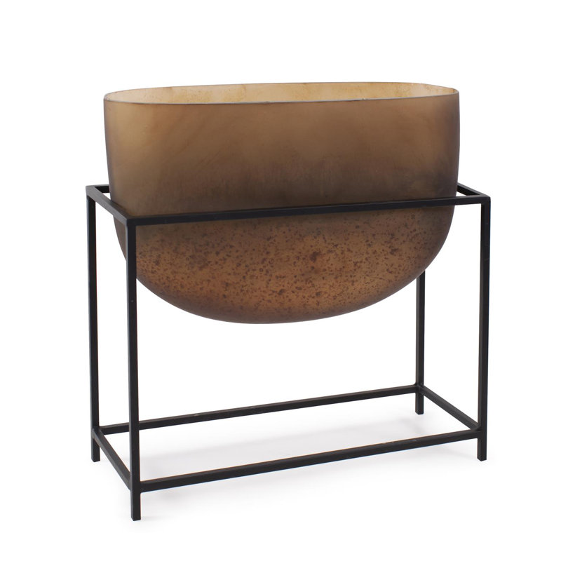 Bronze Gavyn Vase with Black Iron Stand- Tall, 13''