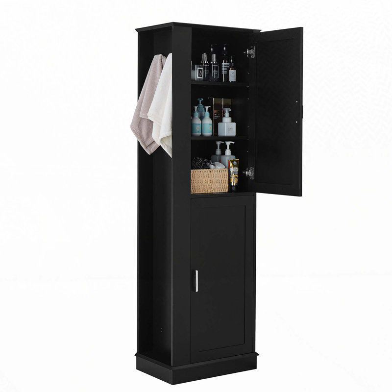 Armoire de rangement autoportante avec crochet et tablette réglable, Noir, noir, noir, noir