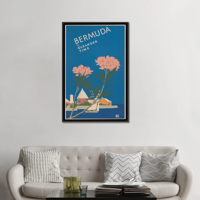 « bermudes travel poster i », impression sur toile, H 26 po x l 18 po x P 1,5 po, Toile avec cadre noir, Pas de tapis