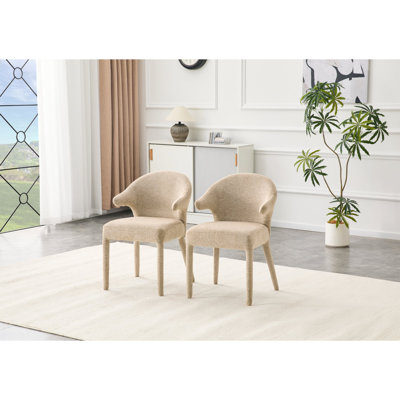 Boucle Fabric Hug Chair - Upholstered Armchair With High-Resilience Sponge & Metal Legs, Suitable For Hotel, Dining Room, Cafe, Study & Bedroom (Khaki, Set Of 2)