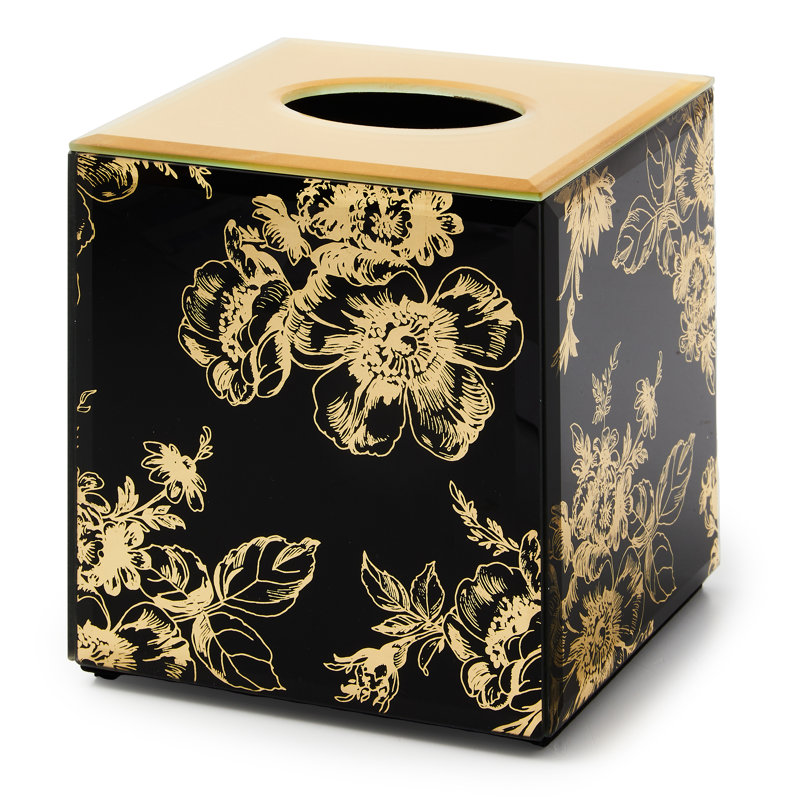 Black and Gold Floral Glass Tissue Box Cover