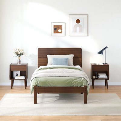Solid Wood Platform Bed Frame with Bamboo, Mid-Century Modern and Walnut Color, No box Spring Needed