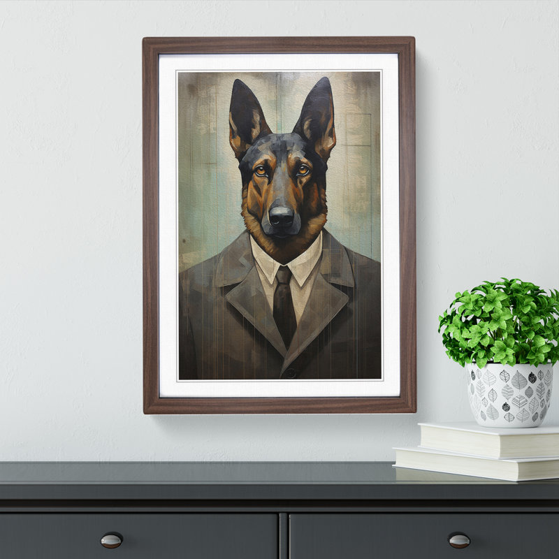 German Shepherd Dadaism - Framed Print, 34cm H x 25cm W, Walnut Framed