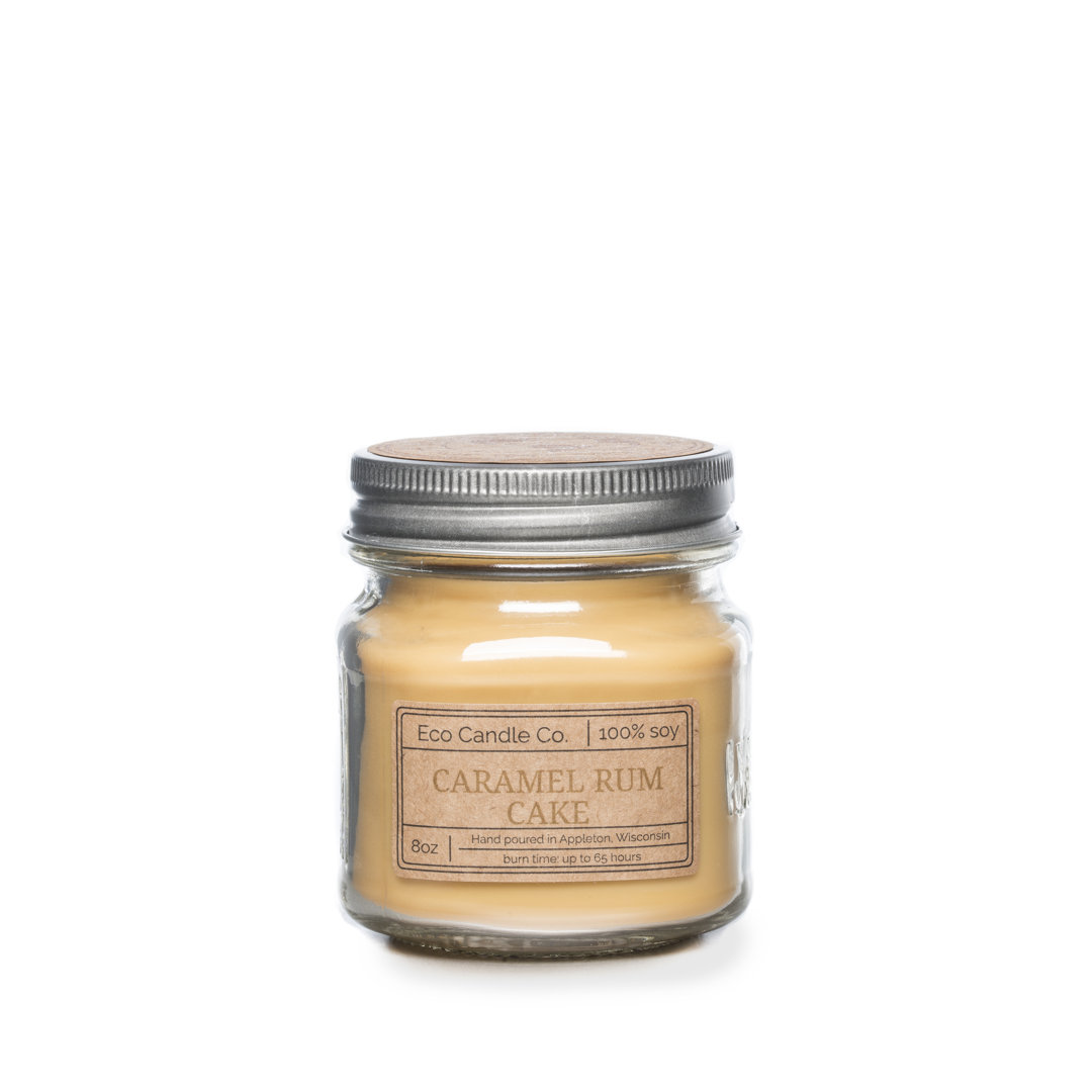 Caramel Rum Cake Scented Jar Candle with Glass Holder Eco Candle Co