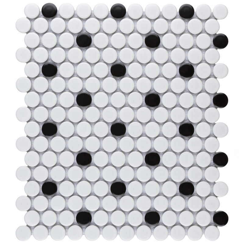 Carrelage mural en porcelaine de 0,75 po x 0,74 po Merola Tile Metro Penny, Blanc/Noir