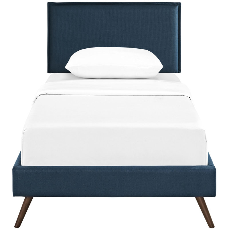 Lit plateforme en tissu Camille avec pieds ronds évasés, Gris, Simple