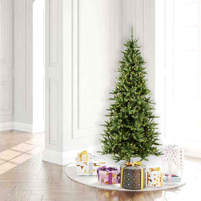 Camdon Fir Slim Artificial Christmas Tree, 6.5' H, Clear Lights, Pre-Lit