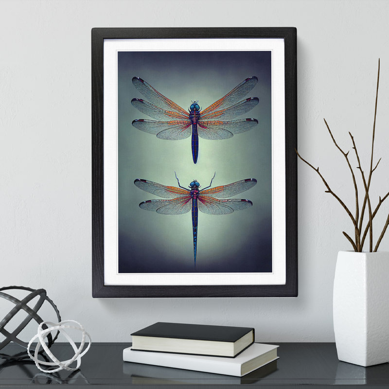Spellbounding Dragonflies - Single Picture Frame Painting, 46cm H x 34cm W x 2cm D, Black