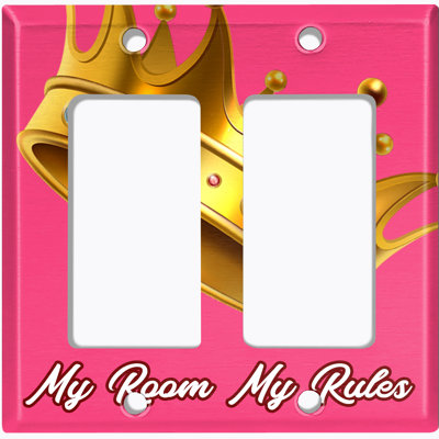 Metal Light Switch Plate Outlet Cover (My Room My Rules Princess Crown Pink - Double Rocker)
