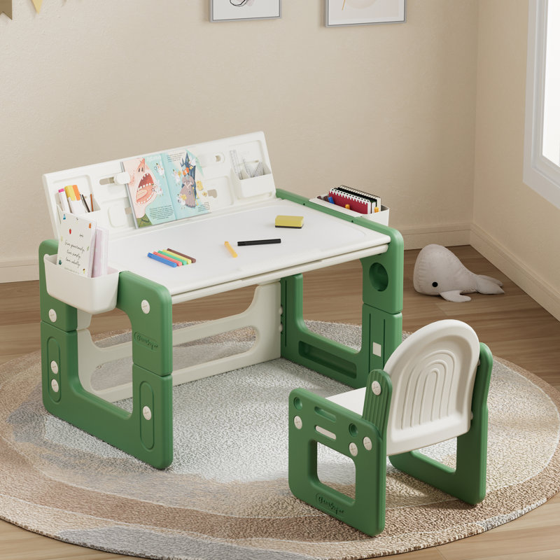 Ensemble 2 pièces de table de jeu et de chaises pour enfants Akoya, Vert