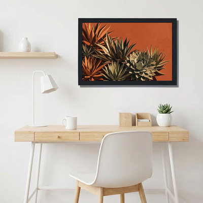 Toile d'agave verte et brune sur fond terre cuite, art mural