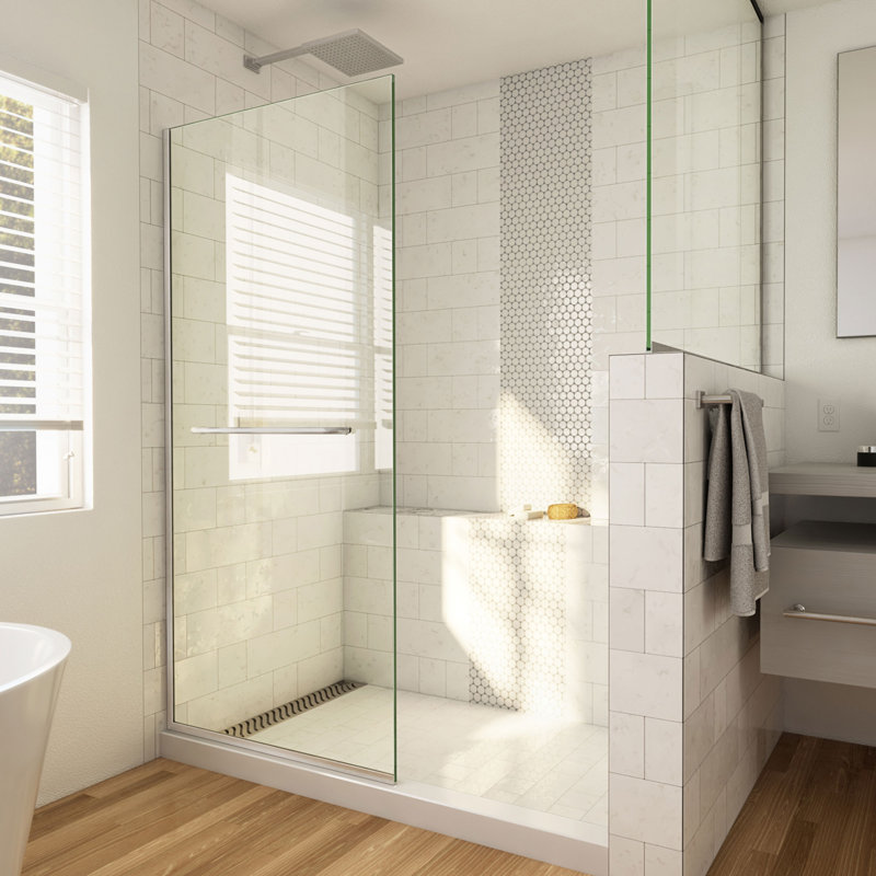 30" W x 72" H Frameless Shower Door, Brushed Nickel, 34"
