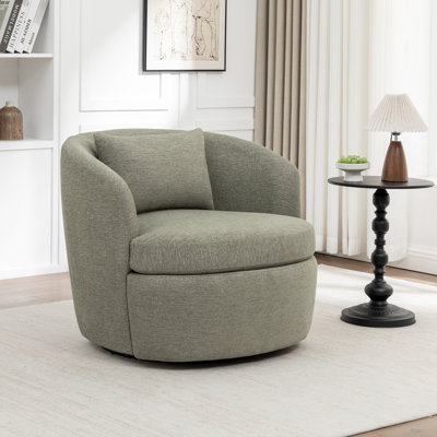 MINCETA 360° swivel chair, Oversized Swivel Accent Chair with Metal Base, Upholstered Single Sofa Chair, Club Chairs for Living Room Bedroom, Chenille Fabric, Green