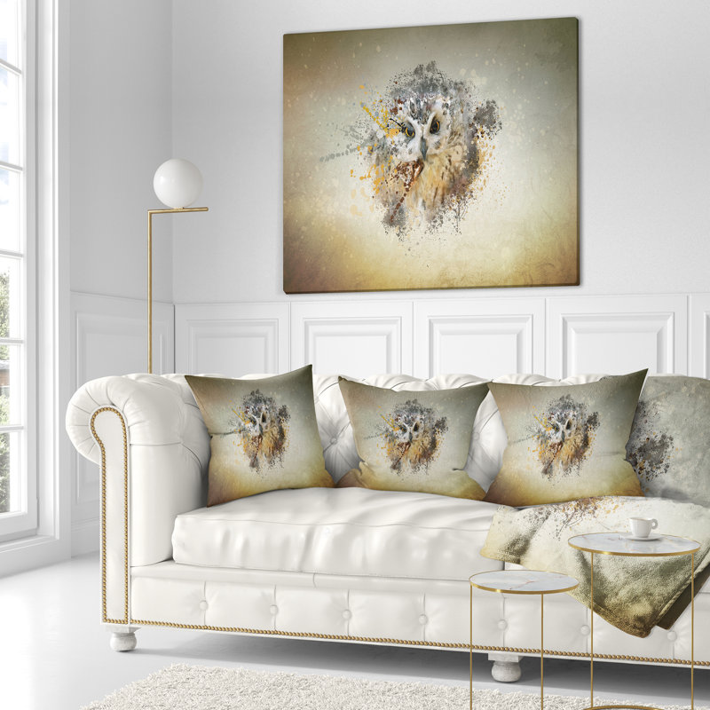 Grand hibou - oreiller imprimé animal, 18 po x 18 po, Coussin décoratif