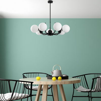 Élégant lustre en métal noir, 29,1 po de diamètre | Hauteur réglable de 11,8 à 27,6 po | 7 x douilles E14 de 40 W maximum | Conception non réglable, parfaite pour la salle à manger et les espaces de vie | Capuchon en verre élégant et fabrication durable
