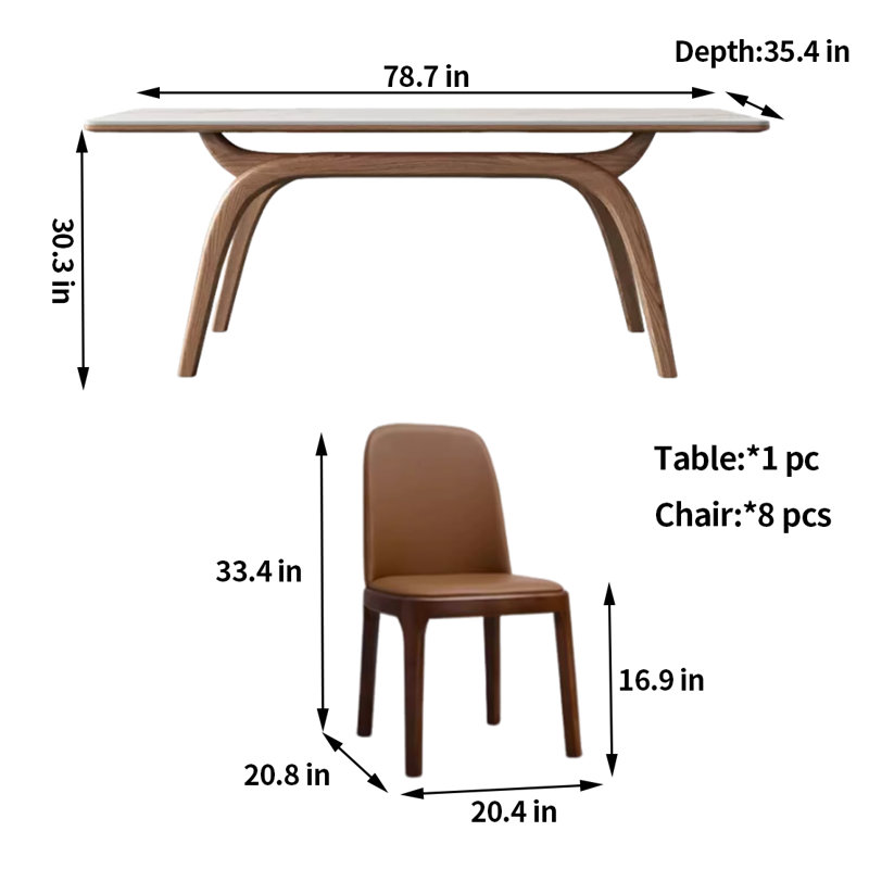 Household Simple Dining Table And Chairs 8 - Person Four Leg Dining Set