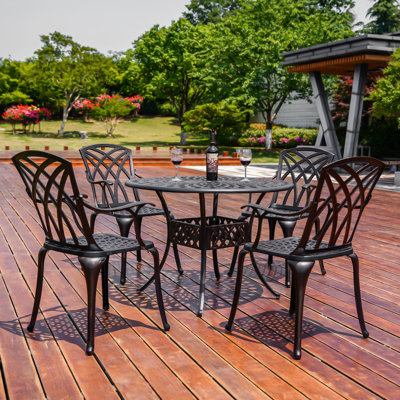 Ensemble de bistro 5 pièces pour patio, ensemble comprenant 4 chaises et 1 table ronde avec trou pour parasol, table et chaises en fonte d'aluminium, convenant à une terrasse de jardin