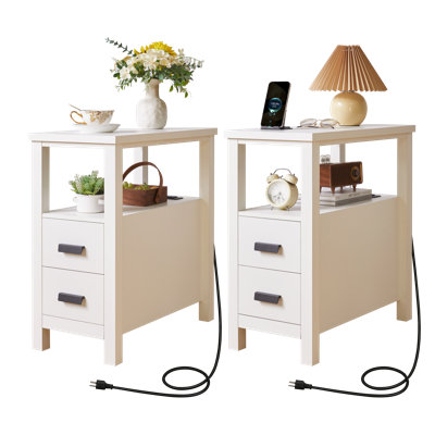 3-tier Narrow End Table With Charging Station