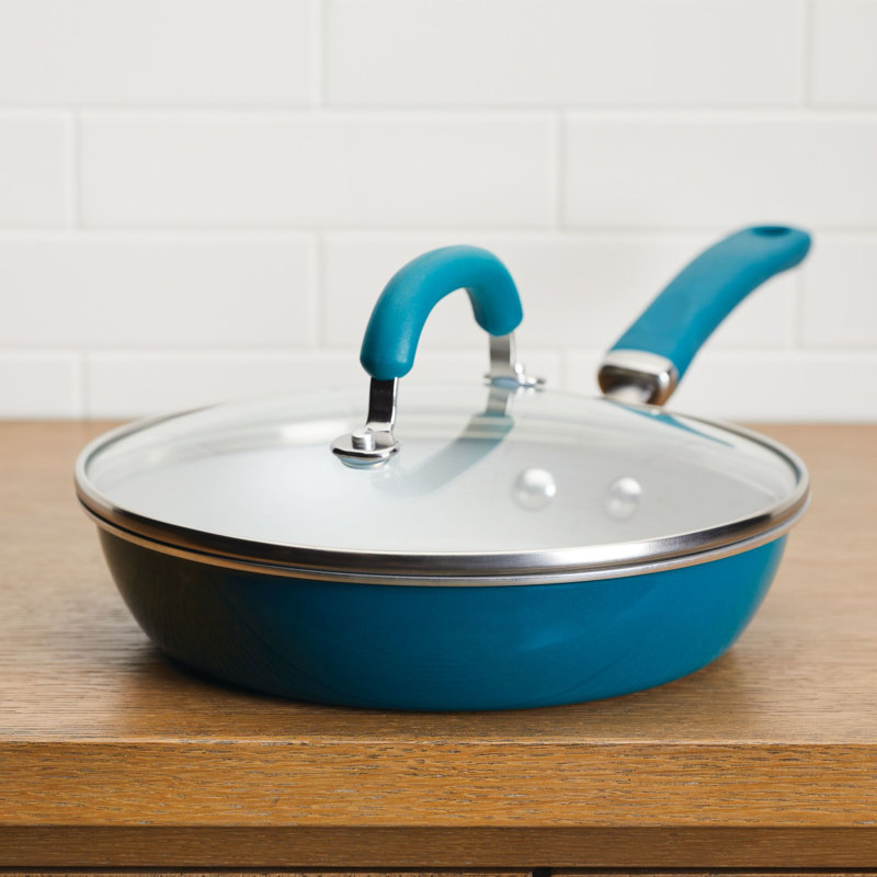 Rachael Ray Create Delicious Nonstick Induction Deep Frying Pan / Skillet with Lid, 9.5 Inch, Teal Shimmer