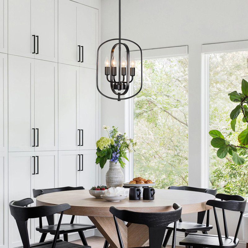 Modern 4-Light Geometric Pendant Light With Dual Oval Shades For Kitchen Island Dining Room, Black
