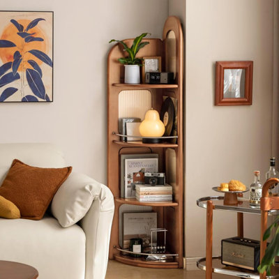 Cherry 4-Tier Corner Bookcase