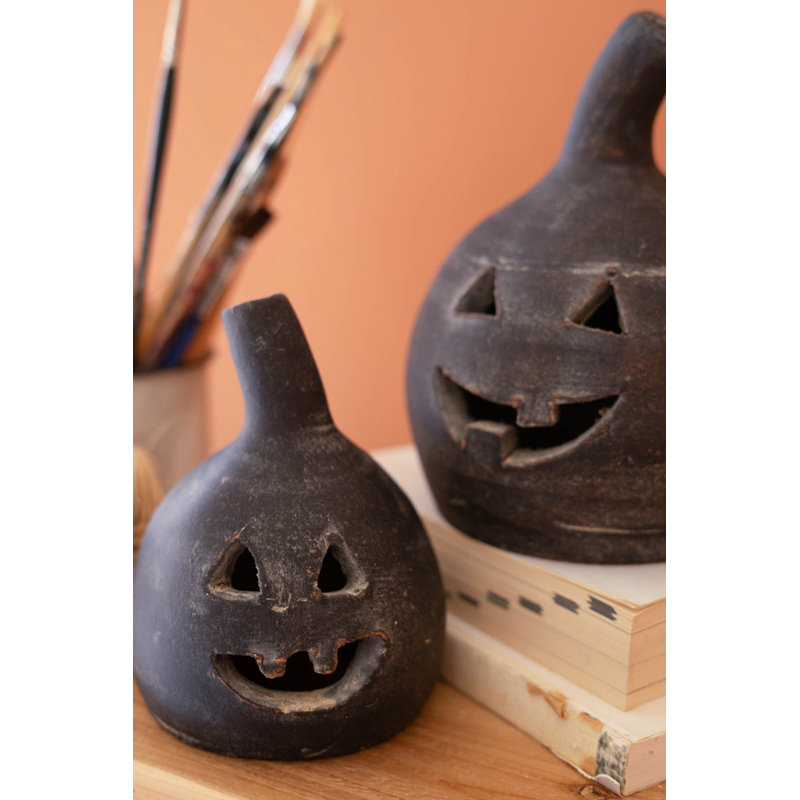  Ensemble de 2 lanternes décoratives d'Halloween en argile noire faites à la main