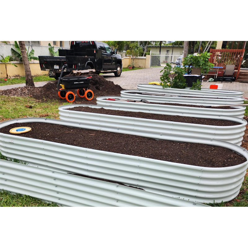 Lot de 2 : Jardinière surélevée en acier galvanisé blanc, 3,66 m x 0,91 m x 0,46 m