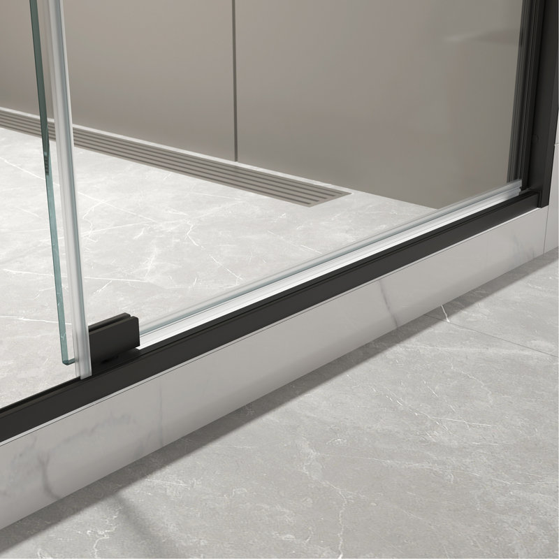 38-42"W X 74"H pivot shower door, open outside, stop at 105 degrees, with 5/16" tempered glass finish Matte Black