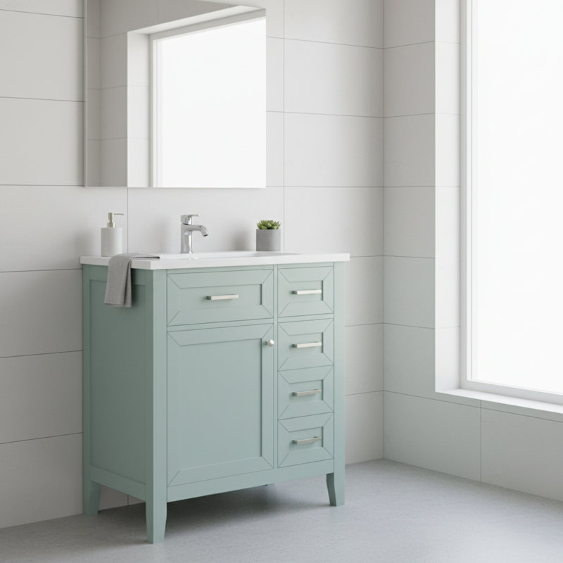 Ensemble de meuble-lavabo de salle de bain 30 po vert | Structure et tiroirs en bois massif