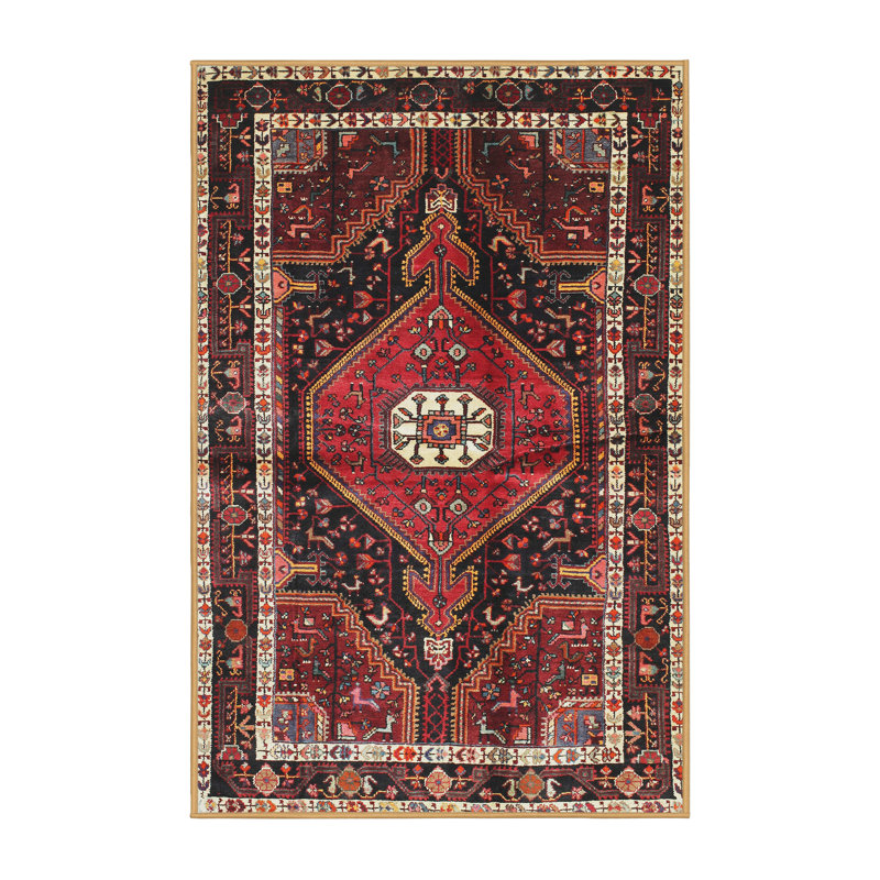 Tapis traditionnel rouge / noir, Rectangle 8 pi x 10 pi