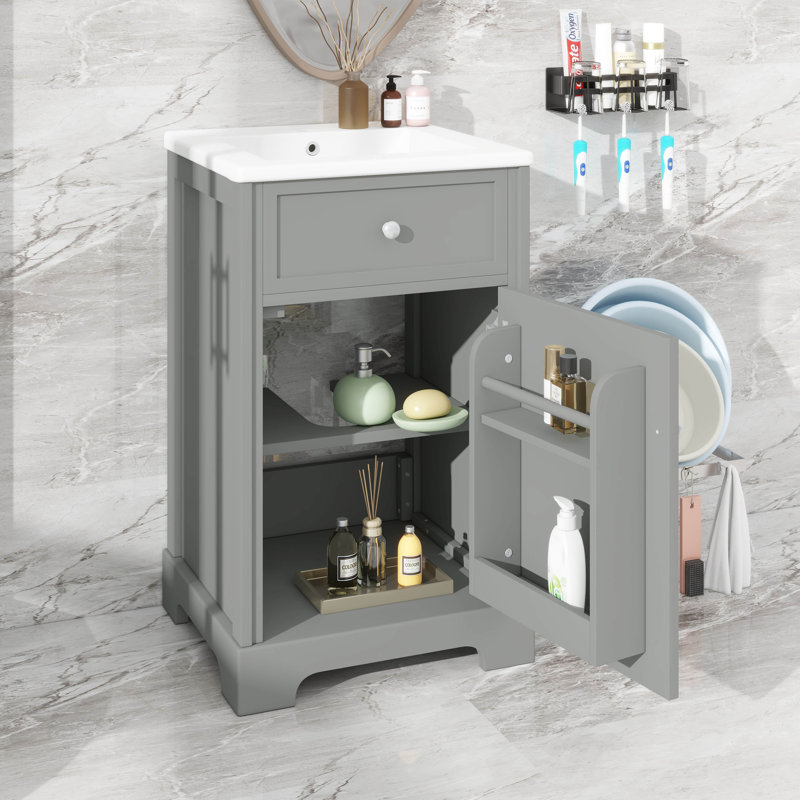 Meuble-lavabo moderne de 20 pouces avec lavabo en céramique, Gris