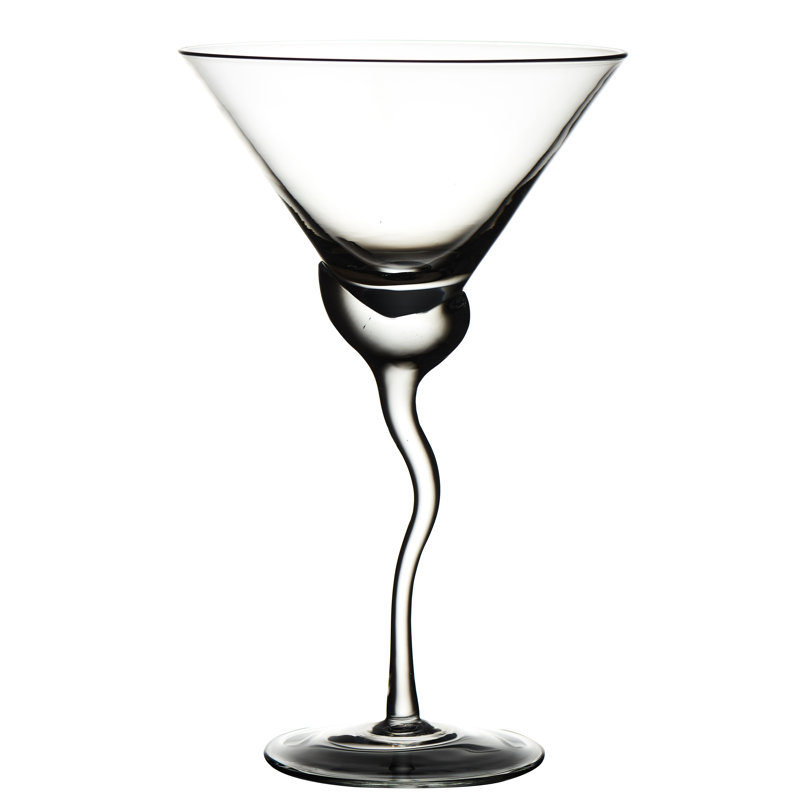 Handmade 13oz Clear Martini Glass Set with Wavy Stem