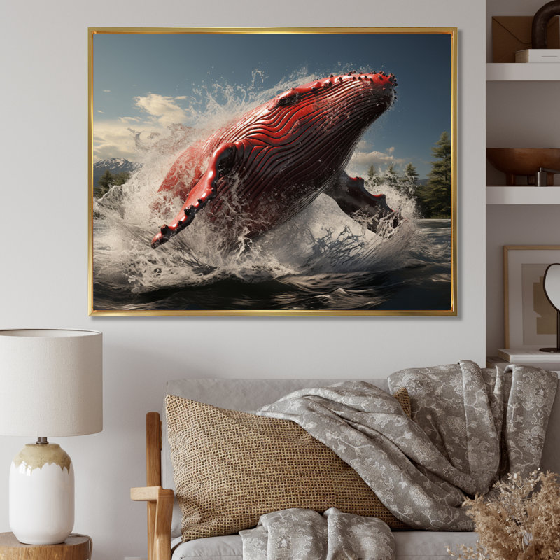Impression sur toile encadrée, "Coastal baleines", Cadre flottant doré, H 12 po x l 20 po x P 1 po