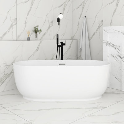 Baignoire de trempage autoportante en acrylique blanc brillant de 67 pouces