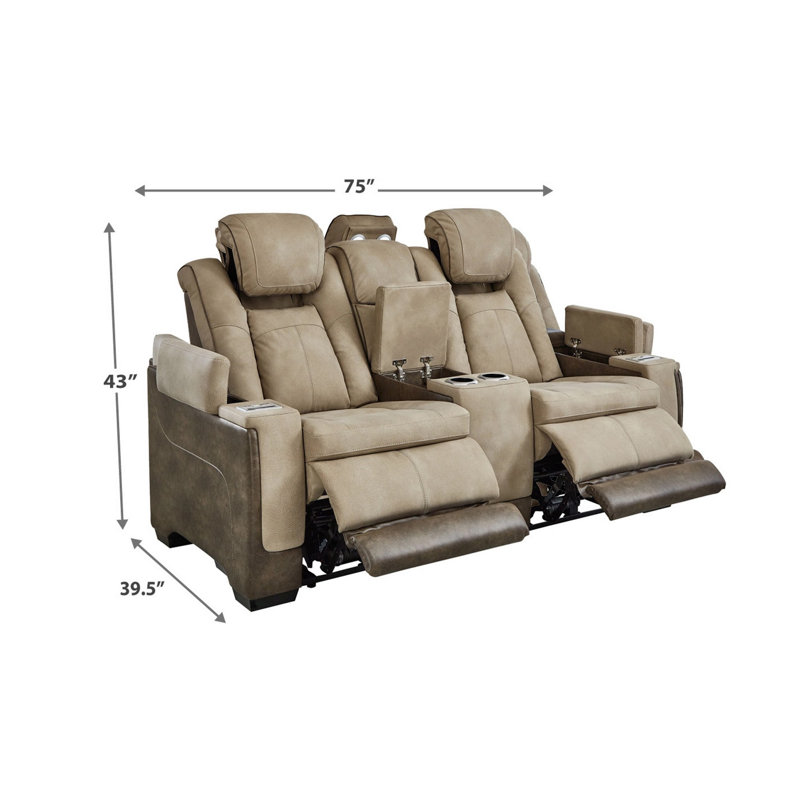 Causeuse inclinable électrique Corbin, 75 po, similicuir brun, port USB