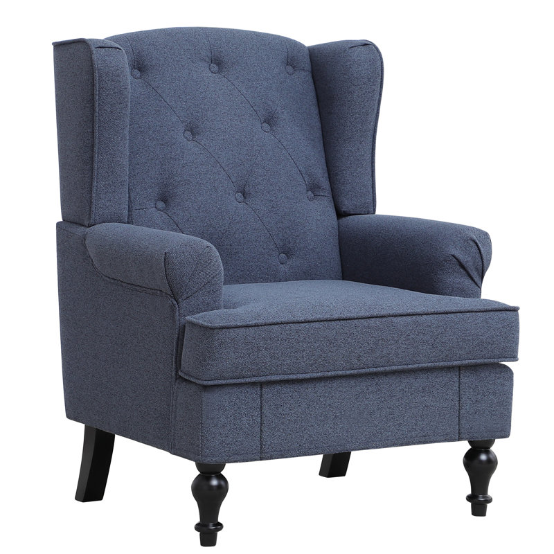 Upholsterd Wingback Armchair, Blue Linen Blend