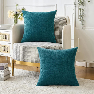 Paquet de 2 housses de coussin en chenille de 18 po x 18 po bleu sarcelle foncé pour canapé-lit