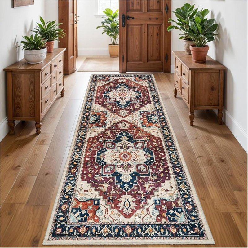 Washable Runner Rug - Hallway Runner Rug Kitchen Rugs and Mats Non Skid Washable Waterproof Carpet Runner for Living Room Bedroom Bathroom (Red)