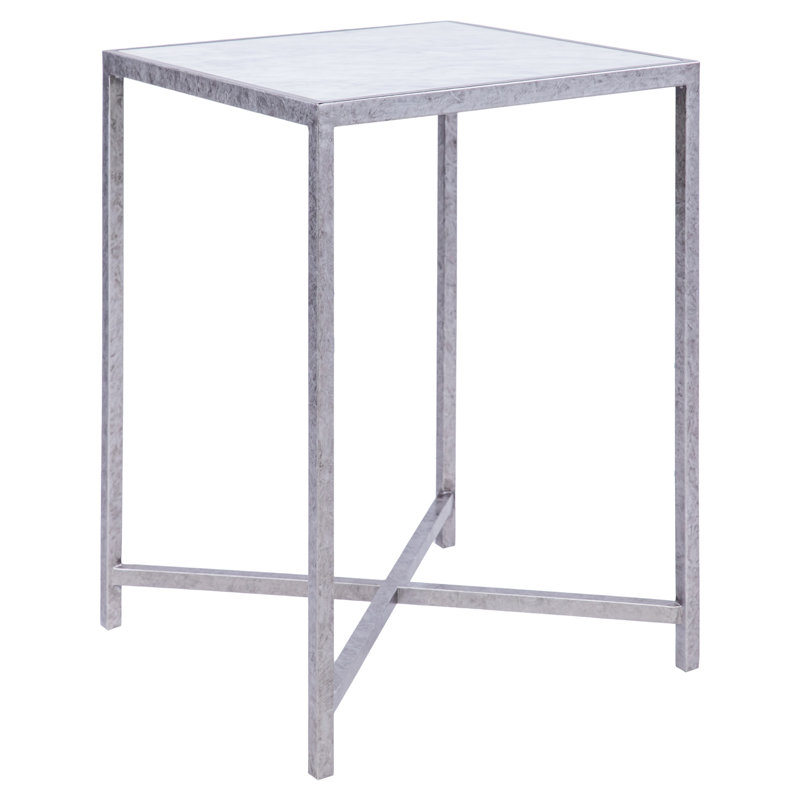 LA Marble Cross Legs End Table, Royal Silver